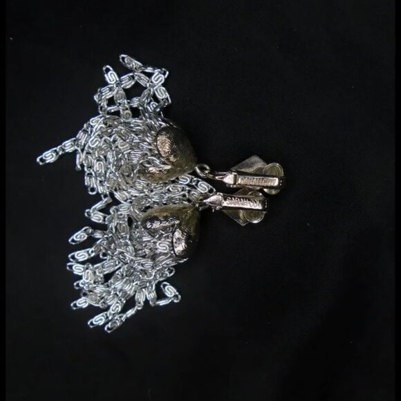 Vintage Clip On Dangle Earrings, Chain Tassel Long Silvertone Sarah Coventry - Picture 3 of 15